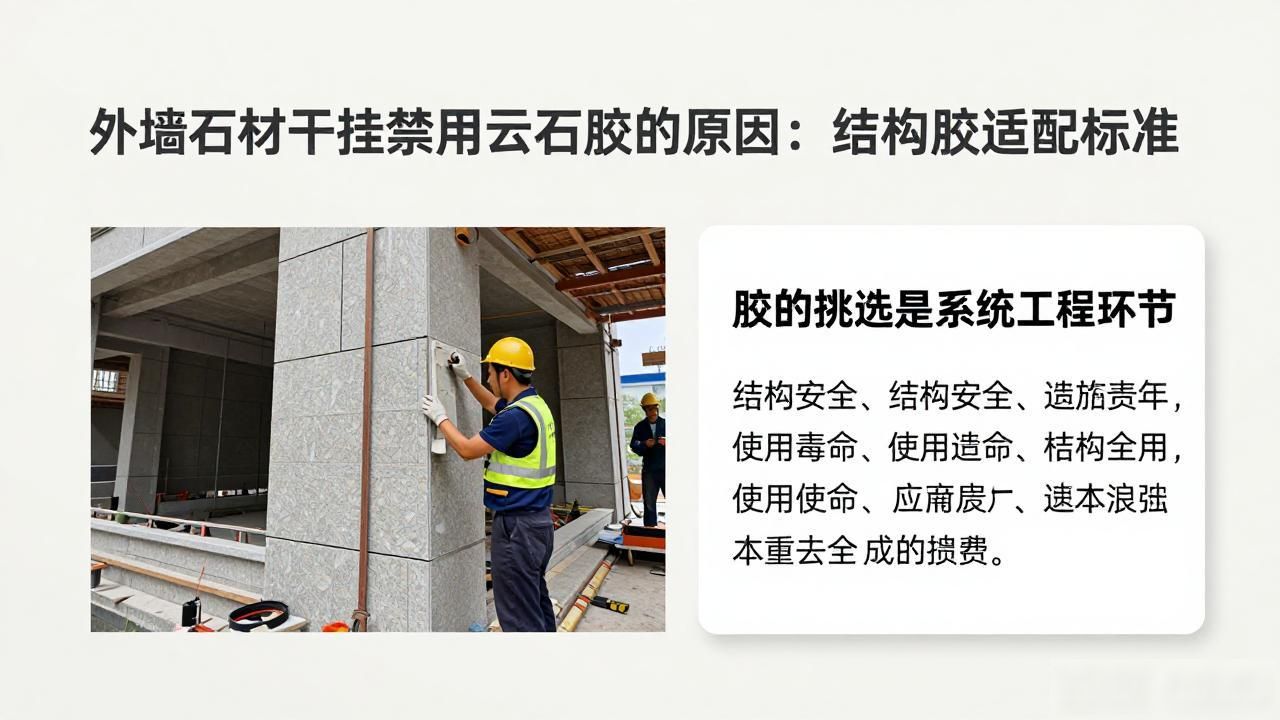 外墙石材干挂禁用云石胶的原因：结构胶适配标准_外墙什么情况可以石材湿贴_建筑外墙使用石材的缺点