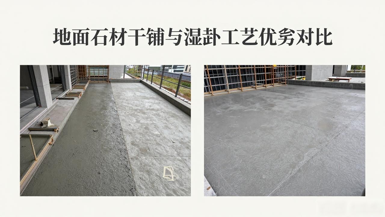 地面石材湿贴法施工工艺_地面石材干铺与湿铺工艺优劣对比_石材干铺法与湿铺法