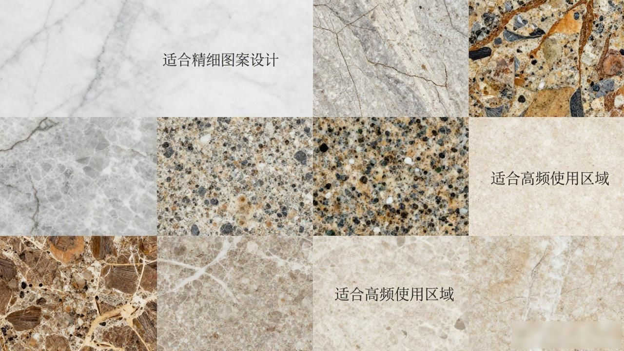 石材拼花地面效果图大全_水刀拼花石材设计特点与空间应用场景_石材拼花现代