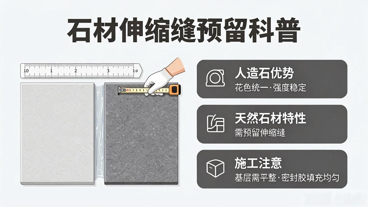 室内地面石材伸缩缝规范间距_石材伸缩缝怎么更换_不同材质石材，伸缩缝预留宽度科普