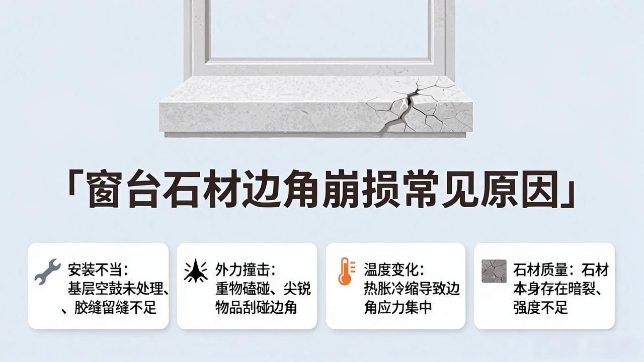 窗台石材坏了培多少钱_窗台石材边角崩损常见原因科普_窗台石材裂了怎么修补