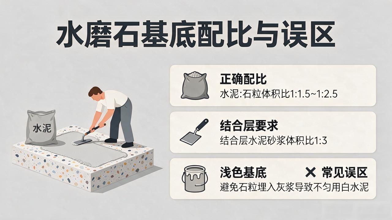 水泥基磨石施工视频_水磨石的水泥基底配比要求_水泥配比基底水磨石要求规范