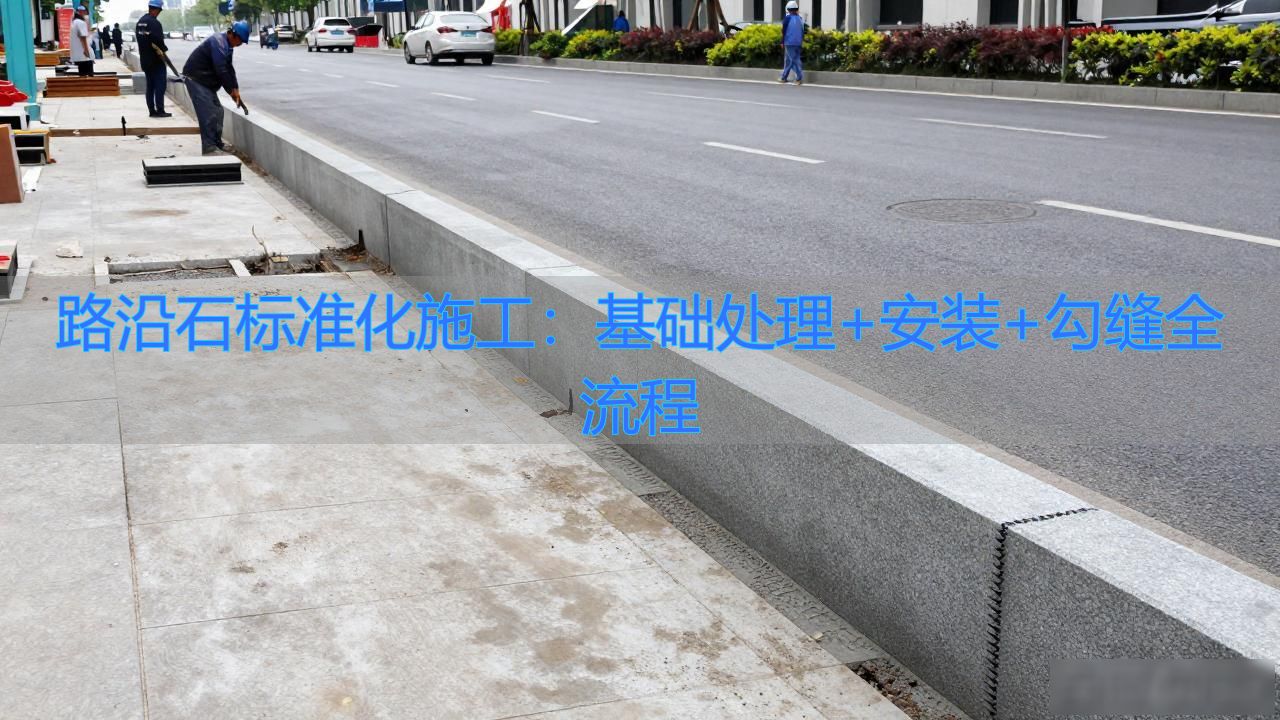 路沿石标准化施工：基础处理+安装+勾缝全流程_有框玻璃幕墙安装施工流程_标准厂房基础施工组织设计