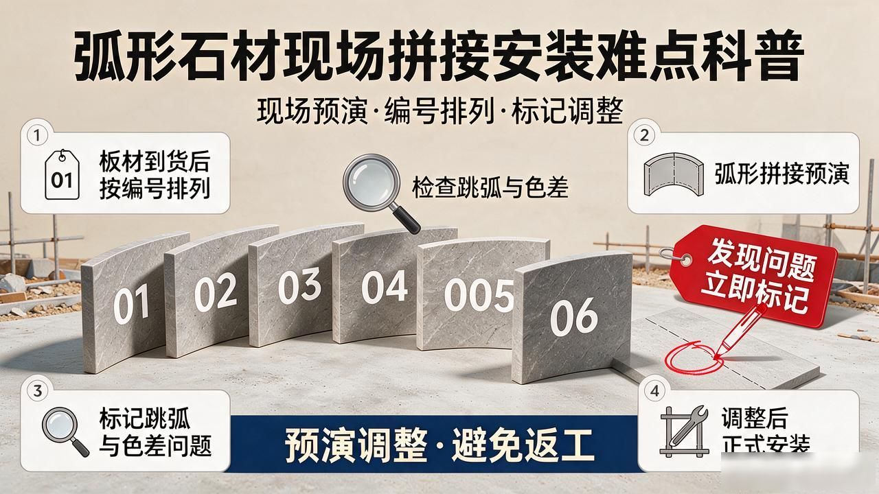 石材拼接方法_石材圆弧拼接的技巧_弧形石材现场拼接安装难点科普