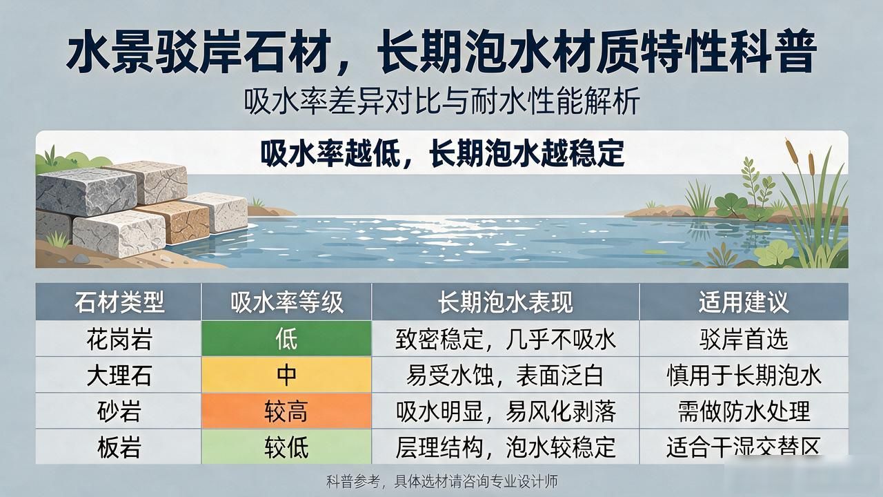 水景驳岸石材，长期泡水材质特性科普_石材泡水颜色会变深吗_石材泡水试验规范抽样要求