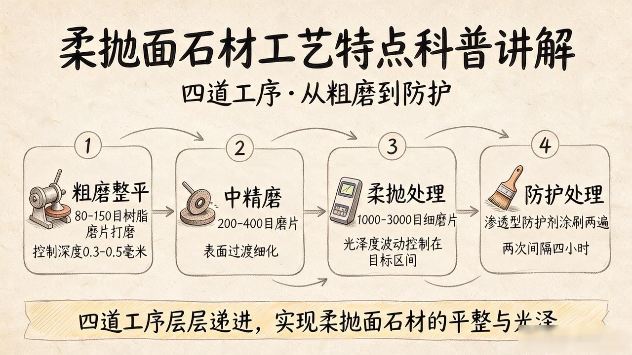 柔抛面石材工艺特点科普讲解_抛石棱体的断面形式主要有哪些_抛石地坪施工工艺