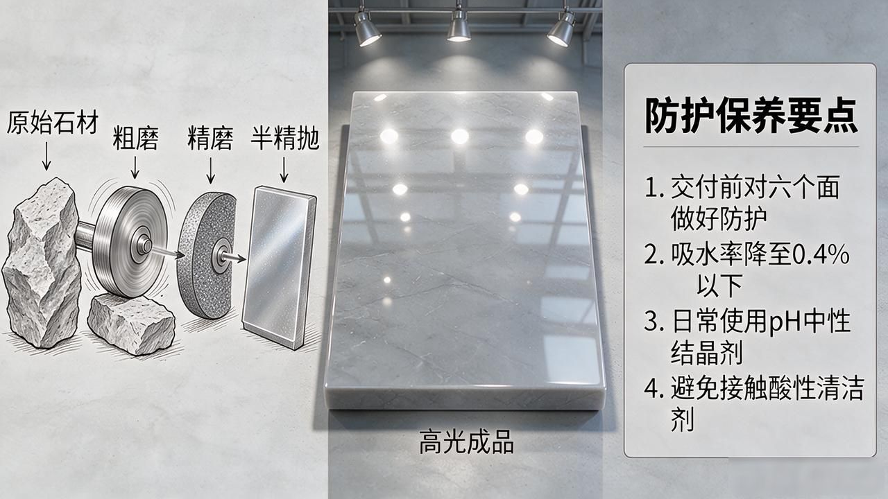 石材抛光面的加工工序与光泽度_光泽工序抛光石材加工面度要求_石墨抛光工艺