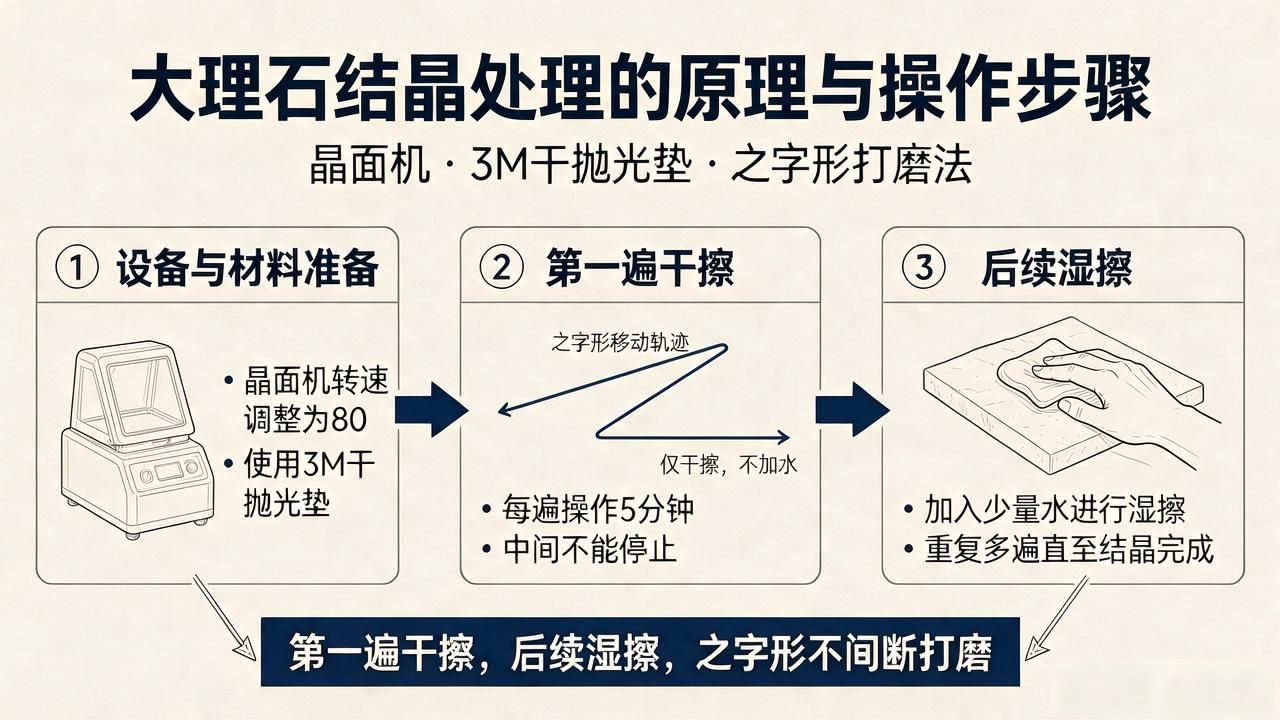 大理石结晶步骤有哪些_大理石结晶处理工艺视频_大理石结晶处理的原理与操作步骤