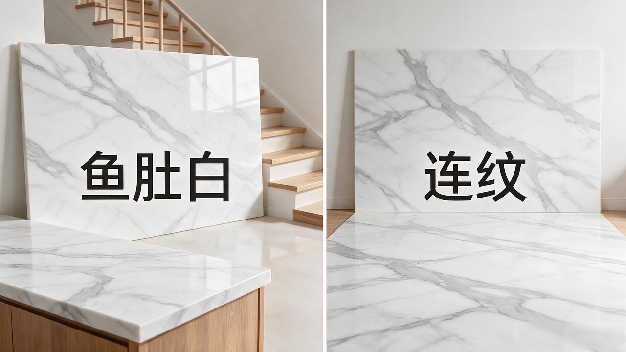 家装岩板选大理石纹岩板(鱼肚白)还是连纹岩板(白色)_岩板和大理石各自缺点_岩板纹选家装大理石白色好看吗