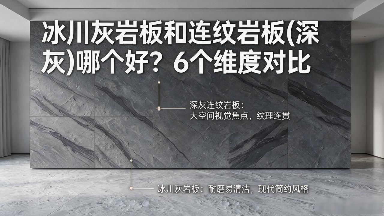 冰川灰岩板和连纹岩板(深灰)哪个好？6个维度对比_岩纹板属于什么档次_浅灰冰川灰门效果图